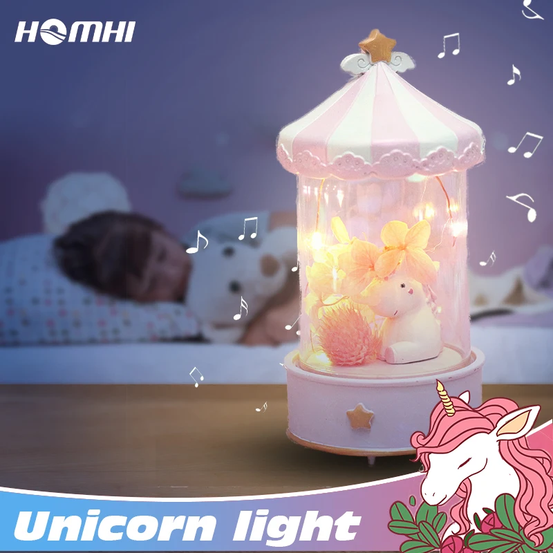 unicorn night light music box Cute horse lamp decoration bedroom child friend Thanksgiving Christmas girl birthday gift HNL-092