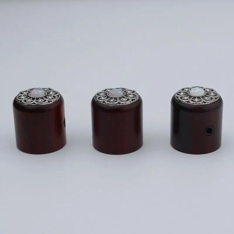 3 Pcs GUYKER Red sandalwood/Ebony Potentiometer Knob White flower surface Inner Diameter 6MM for Guitar Bass Accessories WK001