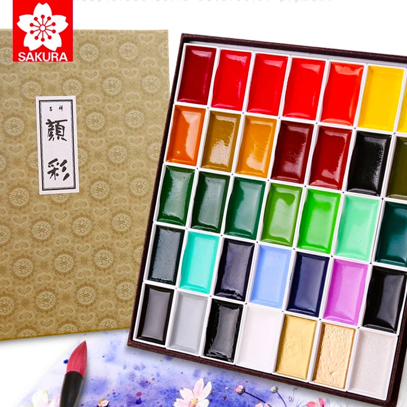 Sakura Auspicious Professional Solid Watercolor Paint Set Pearlescent Watercolor Pigmant Drawing Chinese Painting Art Supplies