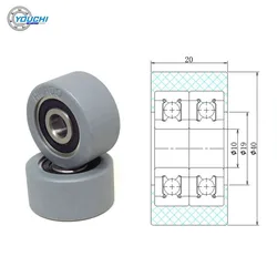 40mm PU Coated Rollers With Double 6200RS Bearings 10x40x20 mm PUT620040-20 High Loading Mute Sliding Door Bearing Pulleys