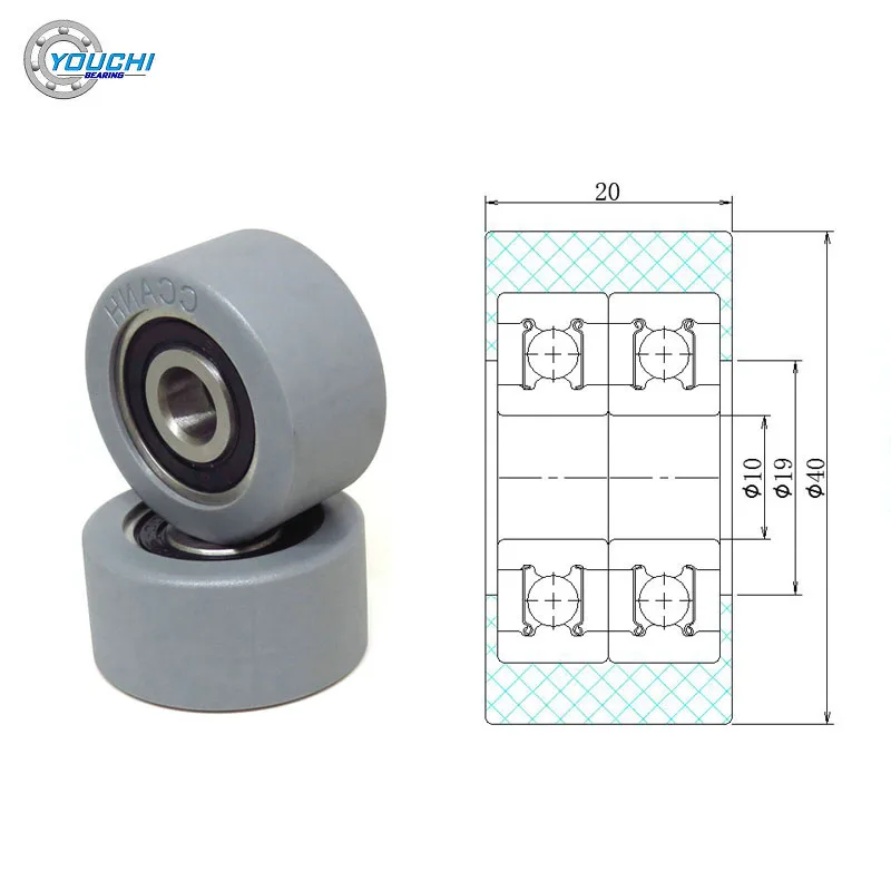 40mm PU Coated Rollers With Double 6200RS Bearings 10x40x20 mm PUT620040-20 High Loading Mute Sliding Door Bearing Pulleys