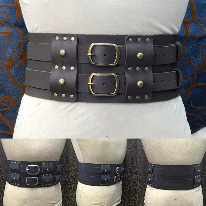 Steampunk Medieval Gladiator Barbarian Viking Heavy Belt Double Removable Girdle Leather Rivet Broad Waistband Cosplay For Men