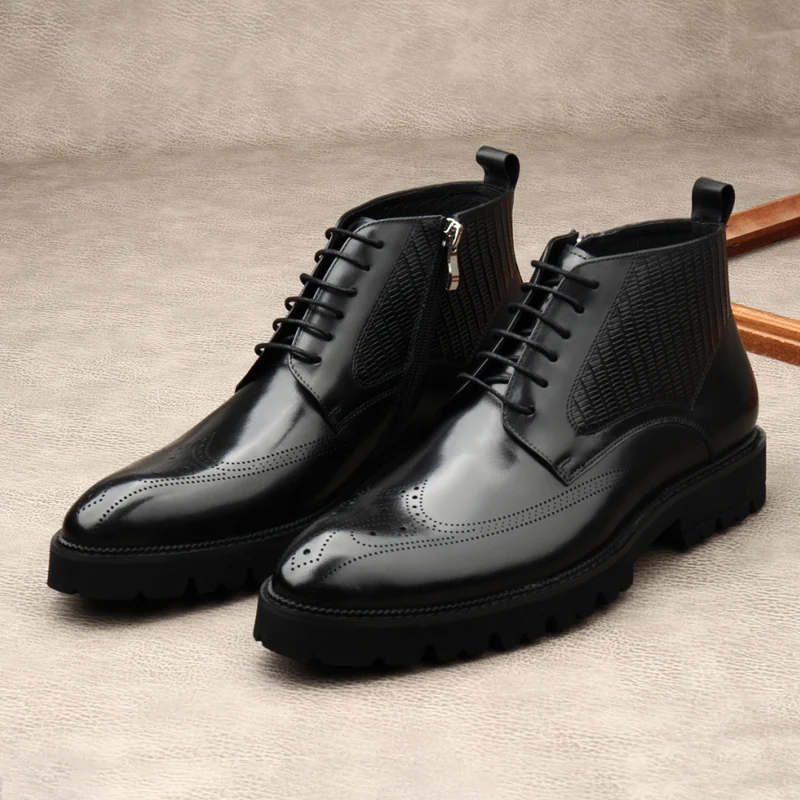 Large Size EUR45 Fashion Winter Black Mens Ankle Boots Genuine Leather Oxfords Boots Male Business Shoes