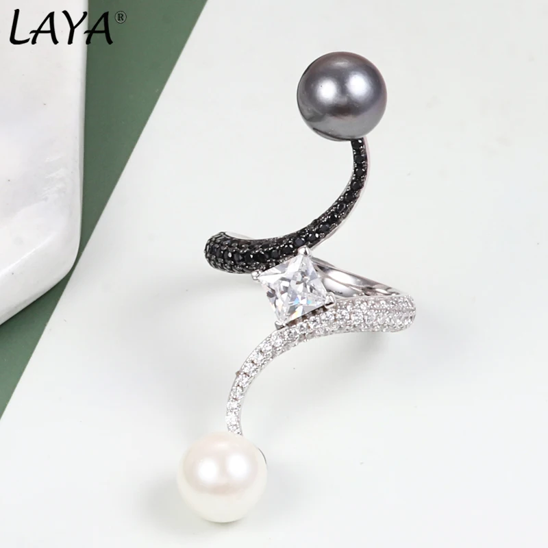 Laya 925 Sterling Silver  High Quality AAAAA Zirconium Pop Pearl Ring For Women  Party Fashion Birthday Jewelry 2021 Trend