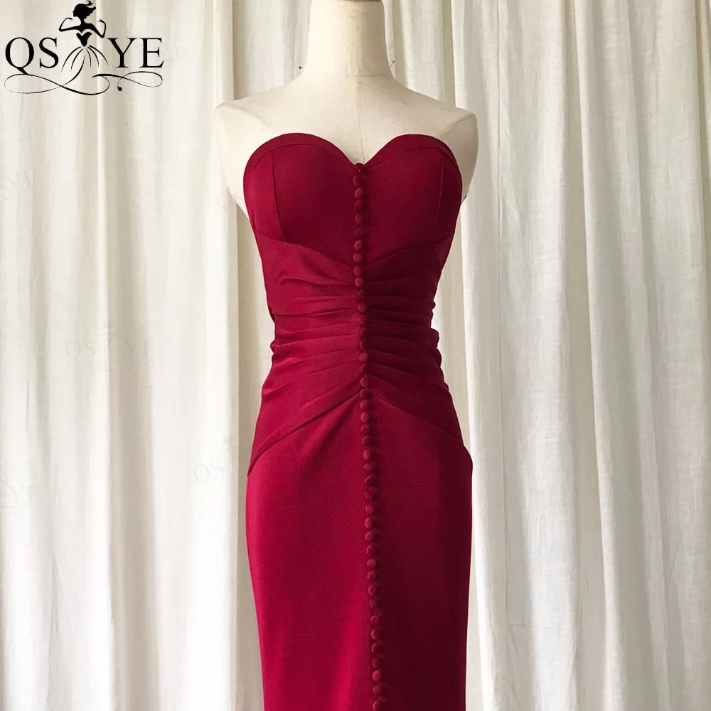 QSYYE-vestido de noche rojo con escote Corazón y botones, elegante, fruncido, elástico, Formal, Sexy, con abertura