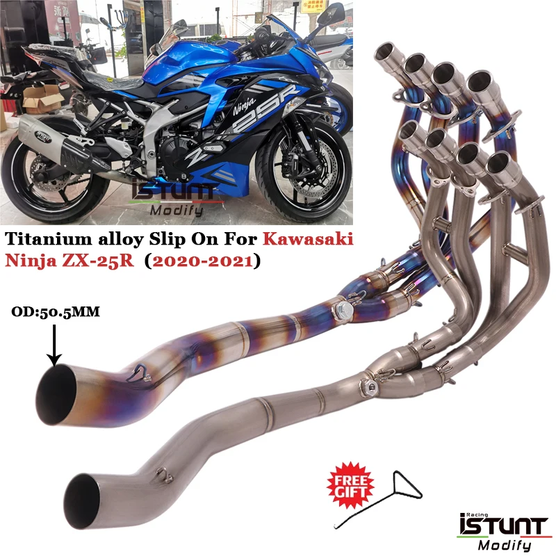 

Motorcycle Exhaust Full System Escape Modified Titanium Alloy Front Middle Link Pipe For Kawasaki Ninja ZX-25R ZX25R 2020 2021