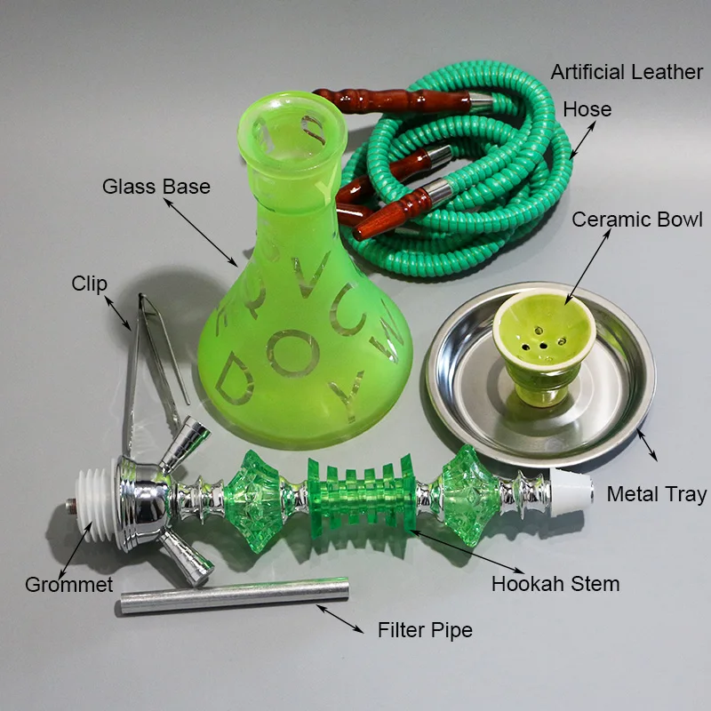 Revive Glass Hookah Set 2 Hoses Shisha Complete Chicha 53cm Nargile Green Water Pipe Ceramic Bowl Charcoal Holder