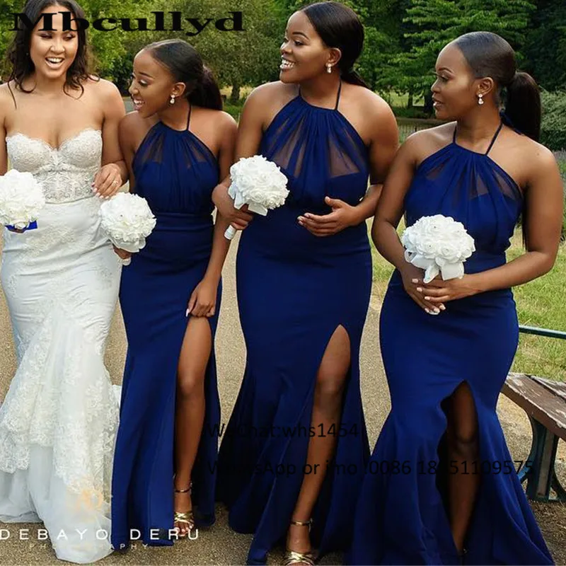 Elegant Mermaid Bridesmaid Dresses 2023 Royal Blue African Long Side Split Wedding Party Dress vestidos de fiesta de noche