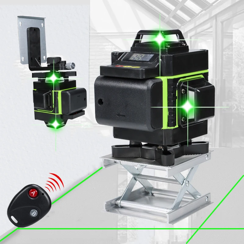 3D 4D Laser Level 12/16 Lines Green Beam 360 Laser Level 5/8 Tripod Horizontal & Vertical Cross Lines Indoors And Outdoors Tool