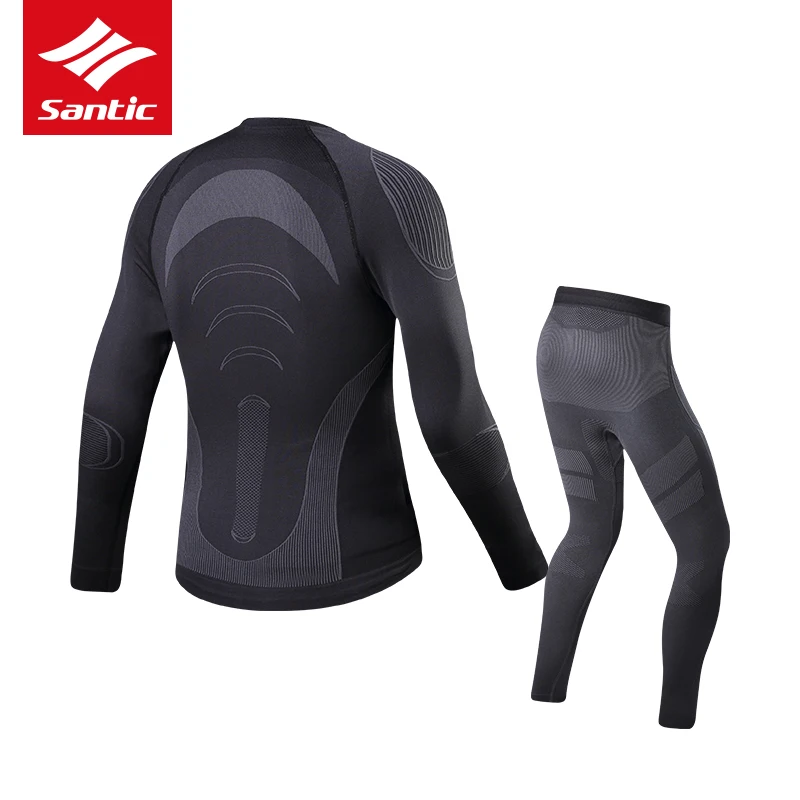 Santic Cycling Men\'s Thermal Underwear Suit Winter Seamless Keep Warm Riding Clothing Sports Running Long Sleeve Suit Asian Size