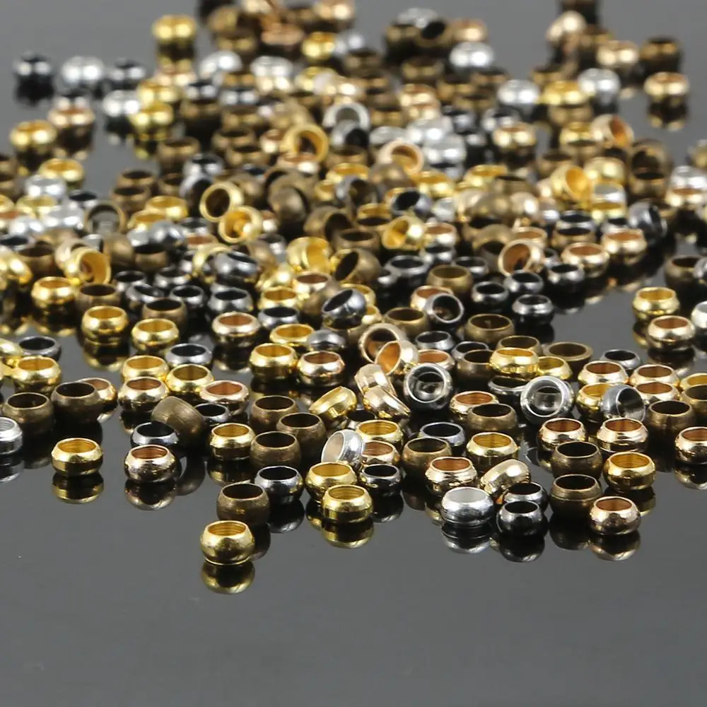 1.5/2/2.5/3/3.5/4mm złoto srebro miedziana kula zaciskana końcówka koralik korek koraliki dystansowe dla DIY kolczyk naszyjnik akcesoria do wyrobu biżuterii
