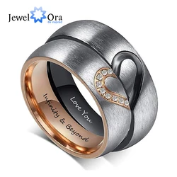 Personalized Heart Couple Rings with Zirconia Custom Inside Engraving Wedding Engagement Rings for Women Men Promise Gift