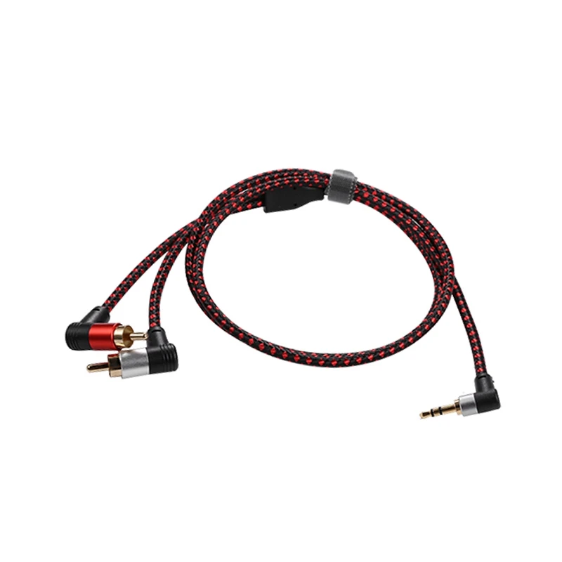 

90 Degree 3.5mm Male to 2 RCA Male Cable Right Angle Stereo AUX Y Splitter Cord Microphone Jack Plug for Laptop 1M