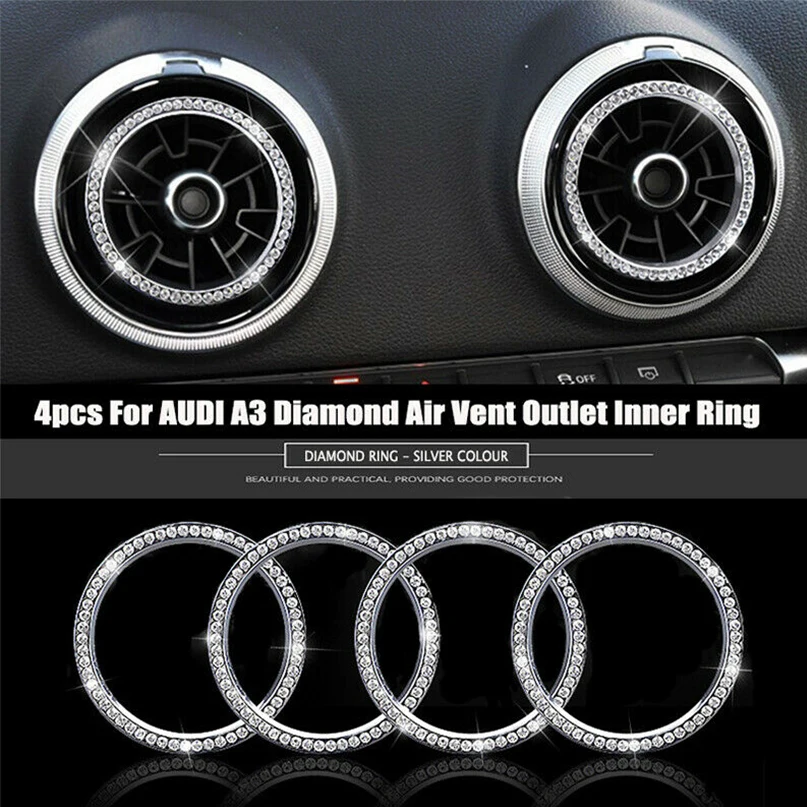 4pcs Diamond Air Vent Outlet Decorative Rings Trims For Audi A3 8V 2012-2015