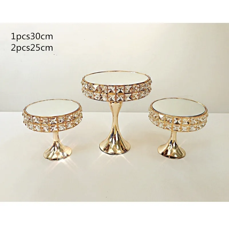 New  Gold Crystal cake stand set Electroplating Gold Mirror Face Wedding Party Table Candy Bar Weedingt  Decorating Tools