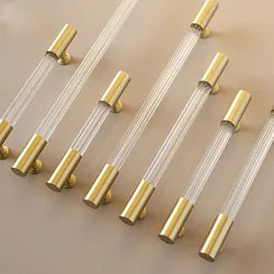 MFYS Acrylic + Brass Furniture Handles Gold Transparent  Cabinet Handle Modern Simple Kitchen Aceessories Door Pulls Hardware