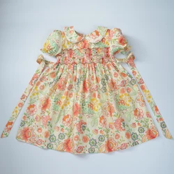 Summer handmade smocked floral dresses for girls 2021 kids vintage princess cotton dress age 1 2 3 4 5 6 little girl clothes