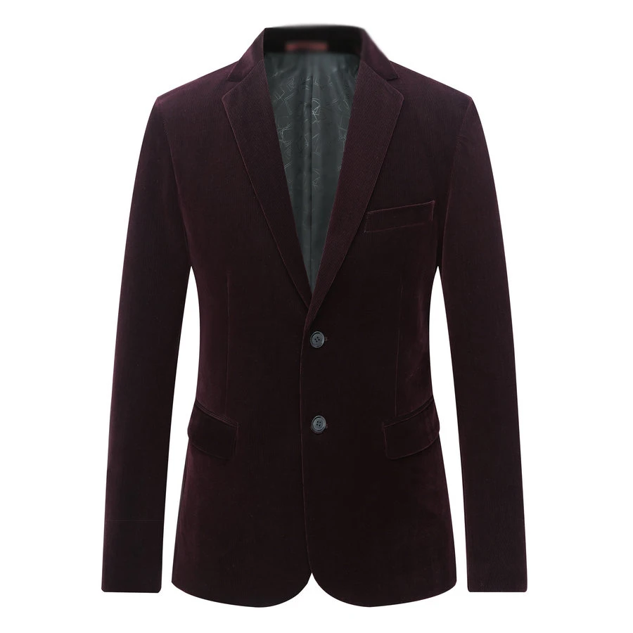 Men Smart Casual Corduroy Blazer Navy Blue Camel Claret-Red Striped Velvet Suit Jacket Autumn Spring Notched Collar Outfit Male