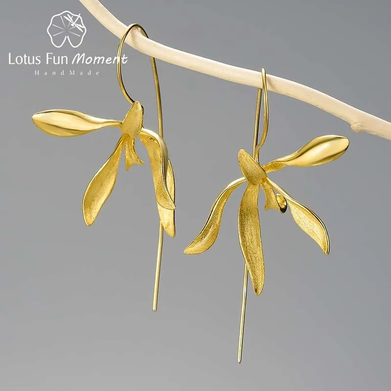 

Lotus Fun Moment Elegant Luxury Statement Big Orchid Flower Dangle Earrings For Women 925 Sterling Silver Wedding Jewelry