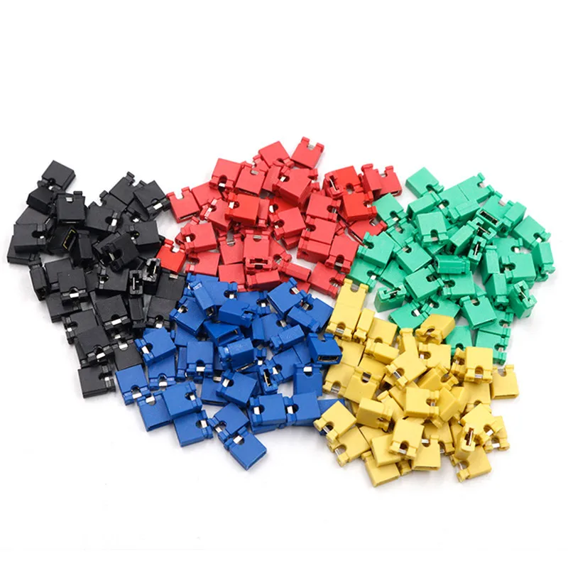 50pcs Jumper Cap 2.54mm Pitch Pin Header Connector Short / Long Type Jumper Plug Cover DIY Repair Parts 6 Color Black White Red