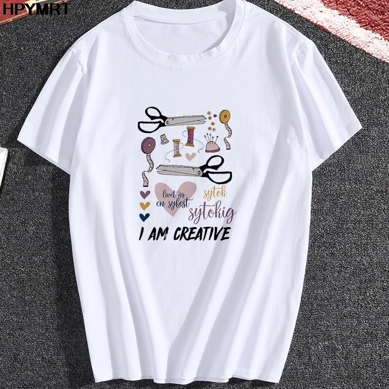 

I am Greative Print Tshirt Female Harajuku Funny Graphics Short Sleeve T-Shirt Loose O-neck Casual Women TShirt Summer Tee Tops