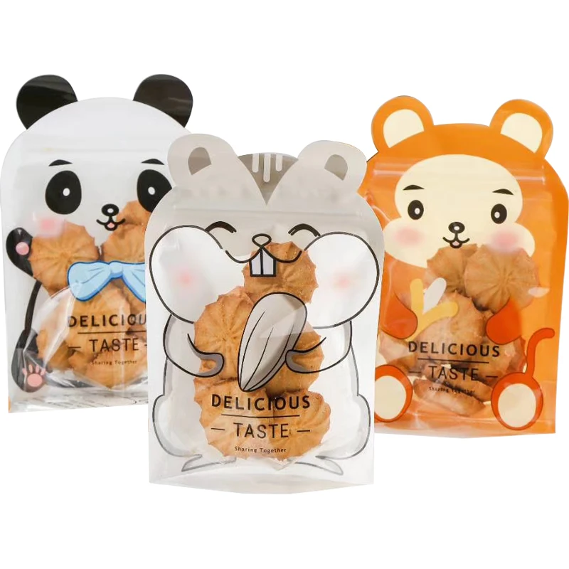 

100pcs Baking Packaging Cookies Snowflakes Nougat Bag Dried Fruit Packaging Bag Cute Animal Zip Zip Small Biscuit Bag