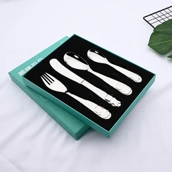 Baby Flatware 304 Stainless Steel Kid Dinnerware Cutlery Cartoon Pattern Carving Children Tableware Western-style Spoon Fork Set