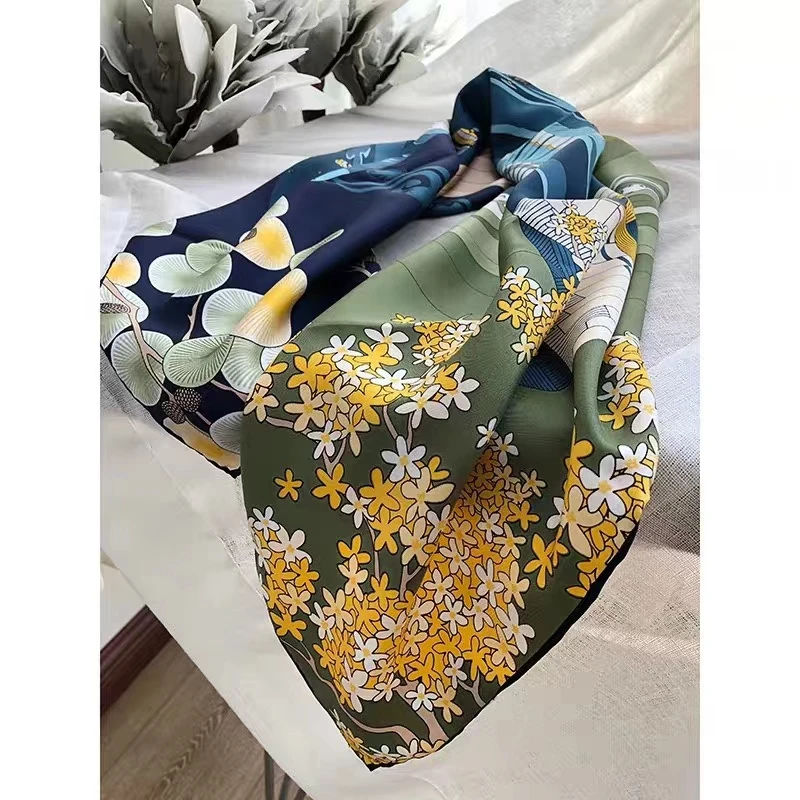 Bysifa-女性用スクエアシルクスカーフ,新品,ファッショナブル,ブルーグリーン,冬用高級ブランド,ネックスカーフ用,100%