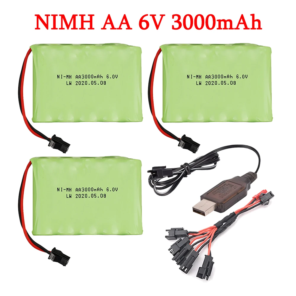 6V NIMH Pin + Tặng Củ Sạc USB Bộ Cho RC Đồ Chơi Xe Ô Tô Tàu Robot Xe Tăng Súng Xe Tải Nâng Cấp AA 3000MAh Pin Sạc 6V Gói