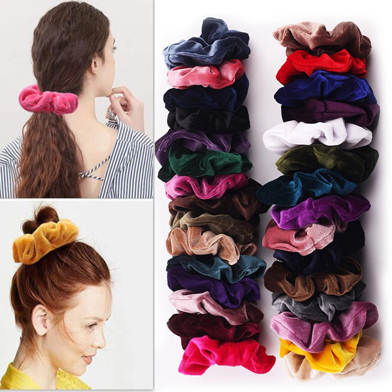 Cinta elástica para el pelo de terciopelo para mujer, coletero elegante de tela de lentejuelas de satén, accesorios para el cabello para niña