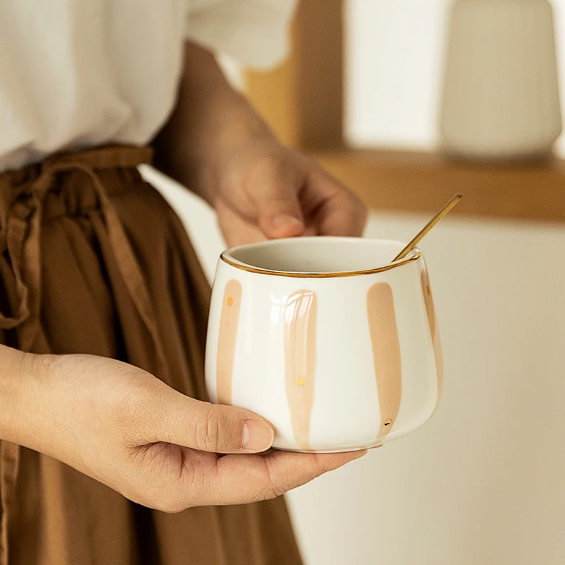 Nordic Creative Ceramic Coffee Cup Home Water Milk Mark Mug Gold Inlaid Couple Holiday Birthday Gift Coffee Mug