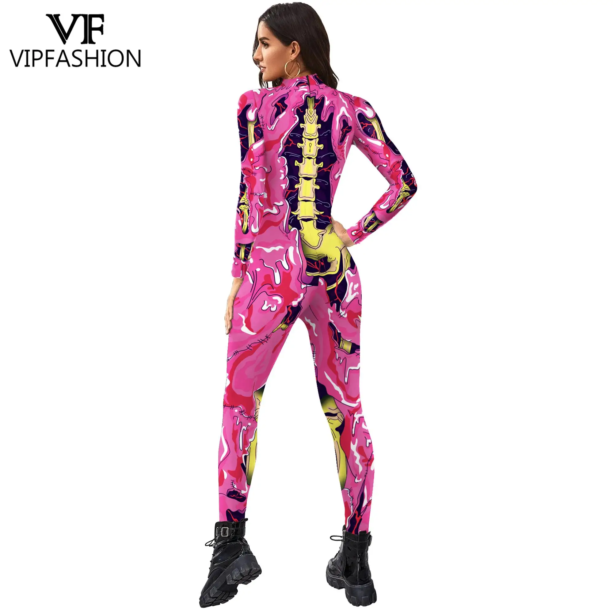 VIP FASHION Halloween Carnival Party Zentai Catsuit Skeleton 3D stampa digitale body Cosplay Costume per donna