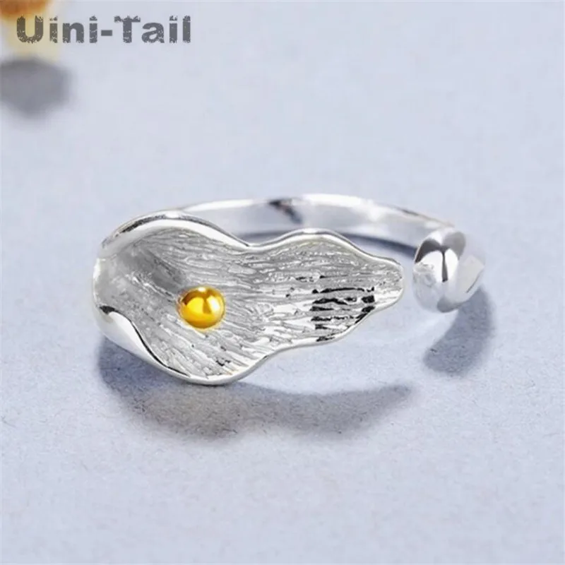 Uini-Tail Hot New 925 Tibetan silver Orchid Lotus Open Ring Simple Fashion Trend Literary Personality Golden Flower Jewelry