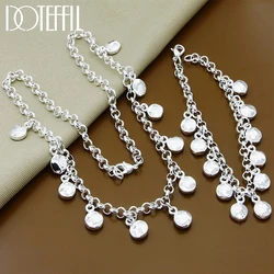 DOTEFFIL 925 Sterling Silver Round Bean Chain Necklace Bracelet Set For Woman Wedding Engagement Party Fashion Charm Jewelry