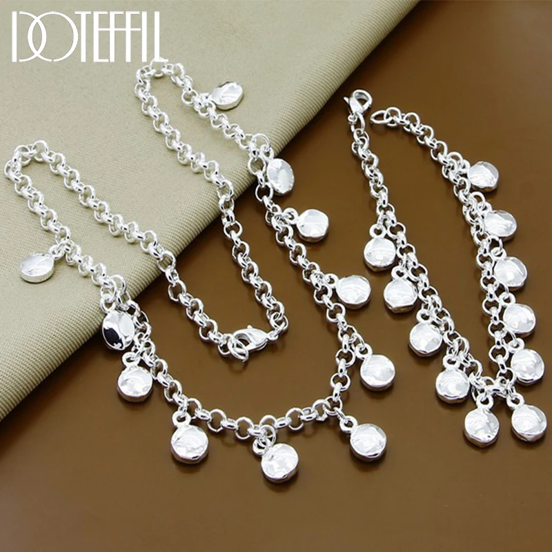 DOTEFFIL 925 Sterling Silver Round Bean Chain Naszyjnik Zestaw bransoletek dla kobiety Ślub Zaręczyny Impreza Moda Biżuteria z urokiem
