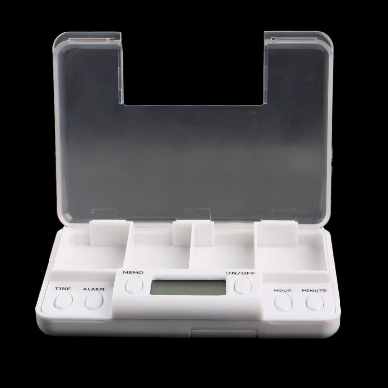 Pillen Herinnering Geneeskunde Alarm Timer Elektronische Box Case Organizer 4 Grids C1FF