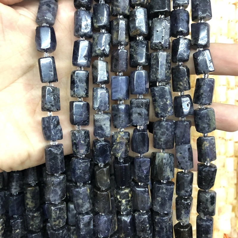 Wholesale 2strings Natural Iolite Gem Stone Loose beads,Polished Raw Stone Tube beads for jewelry 15.5