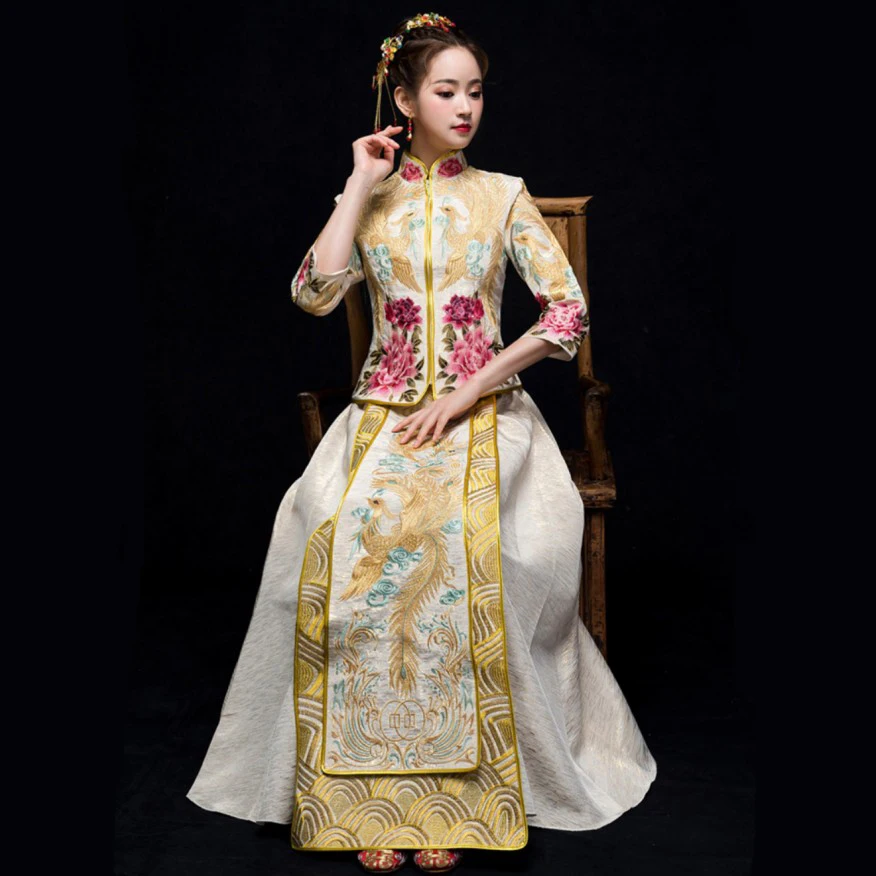 

Chinese Ancient Women Classic Qipao Vintage Phoenix Cheongsam Vestidos Noble Female Wedding Dress Elegant Evening Gowns