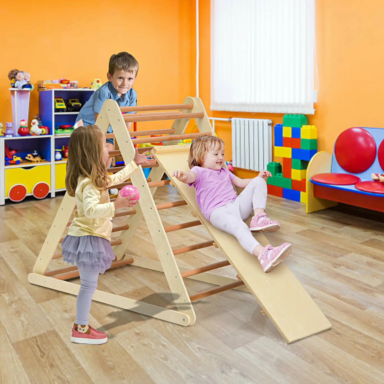 Triangle d'escalade pliable en bois pour l'intérieur, maison d'escalade avec échelle pour bébé en bas âge TY327400NA