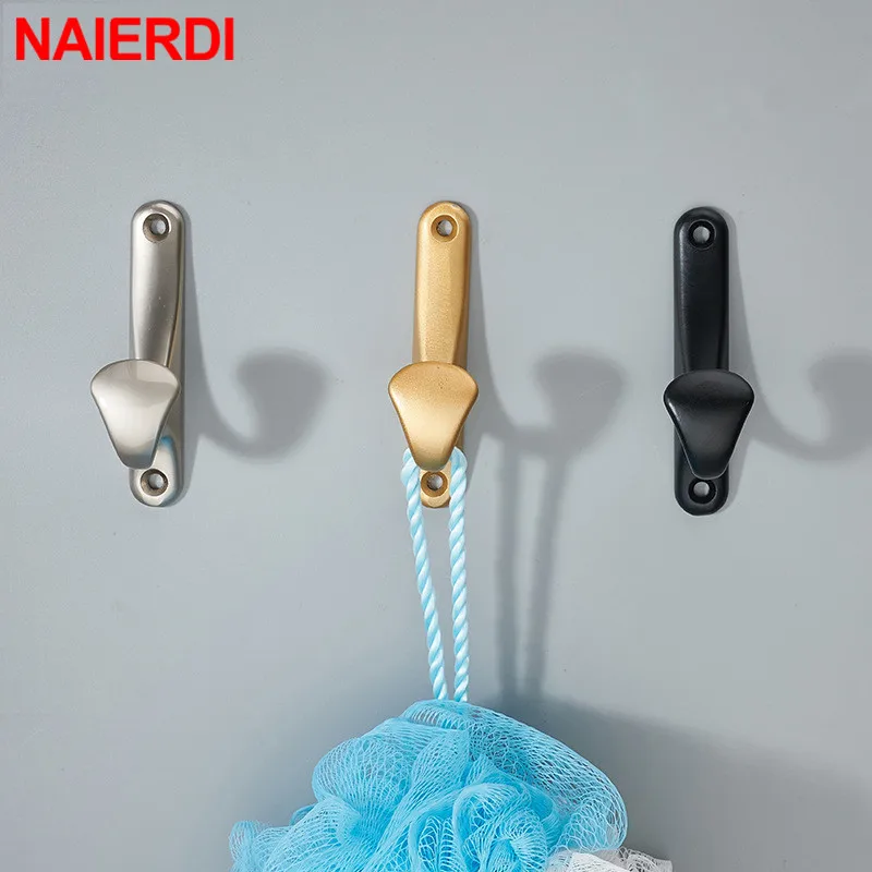 NAIERDI Zinc Alloy Simple Clothes Hanger Bathroom Towel Wall Mounted Clothes Hook Kitchen Bedroom Key Hat Bag Hanger Rack Holder