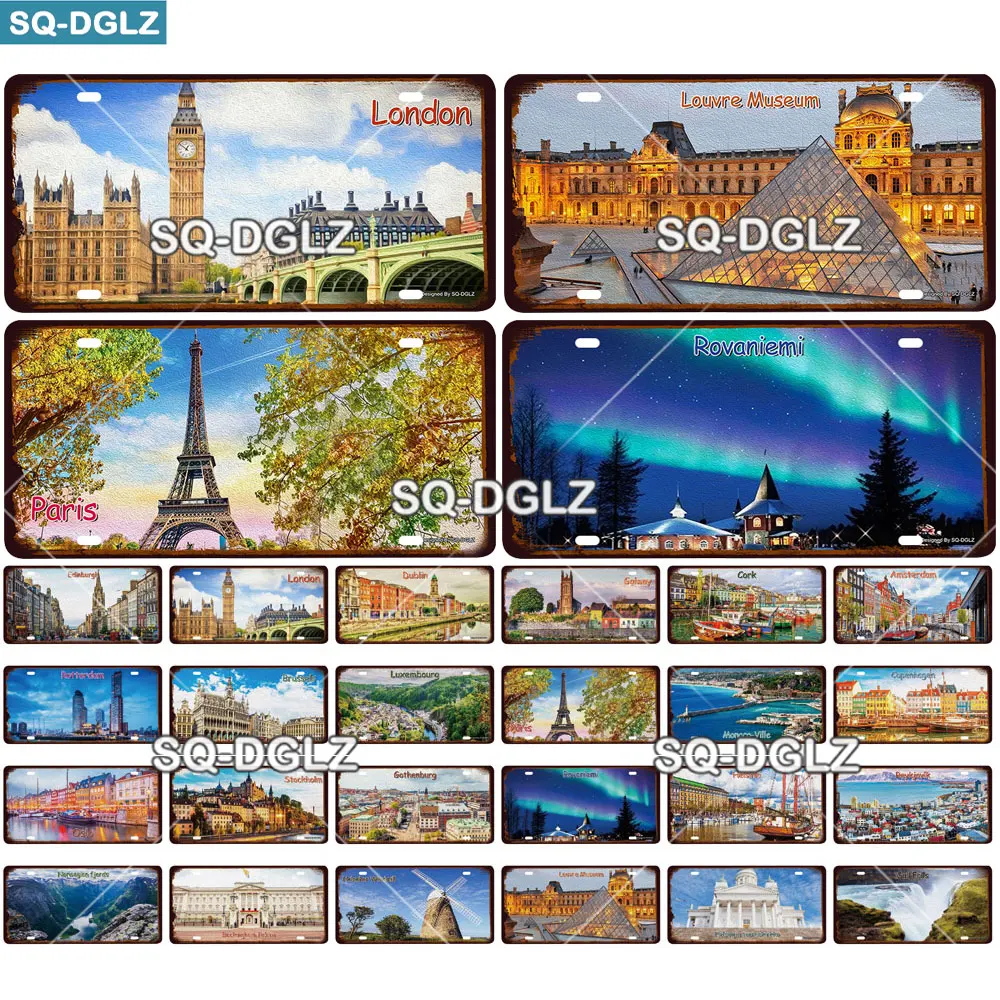 [SQ-DGLZ] Europe City 15x30cm Plate Metal Sign Vintage Plaque Tin Sign Wall Decor For Bar Country Painting Travel Poster