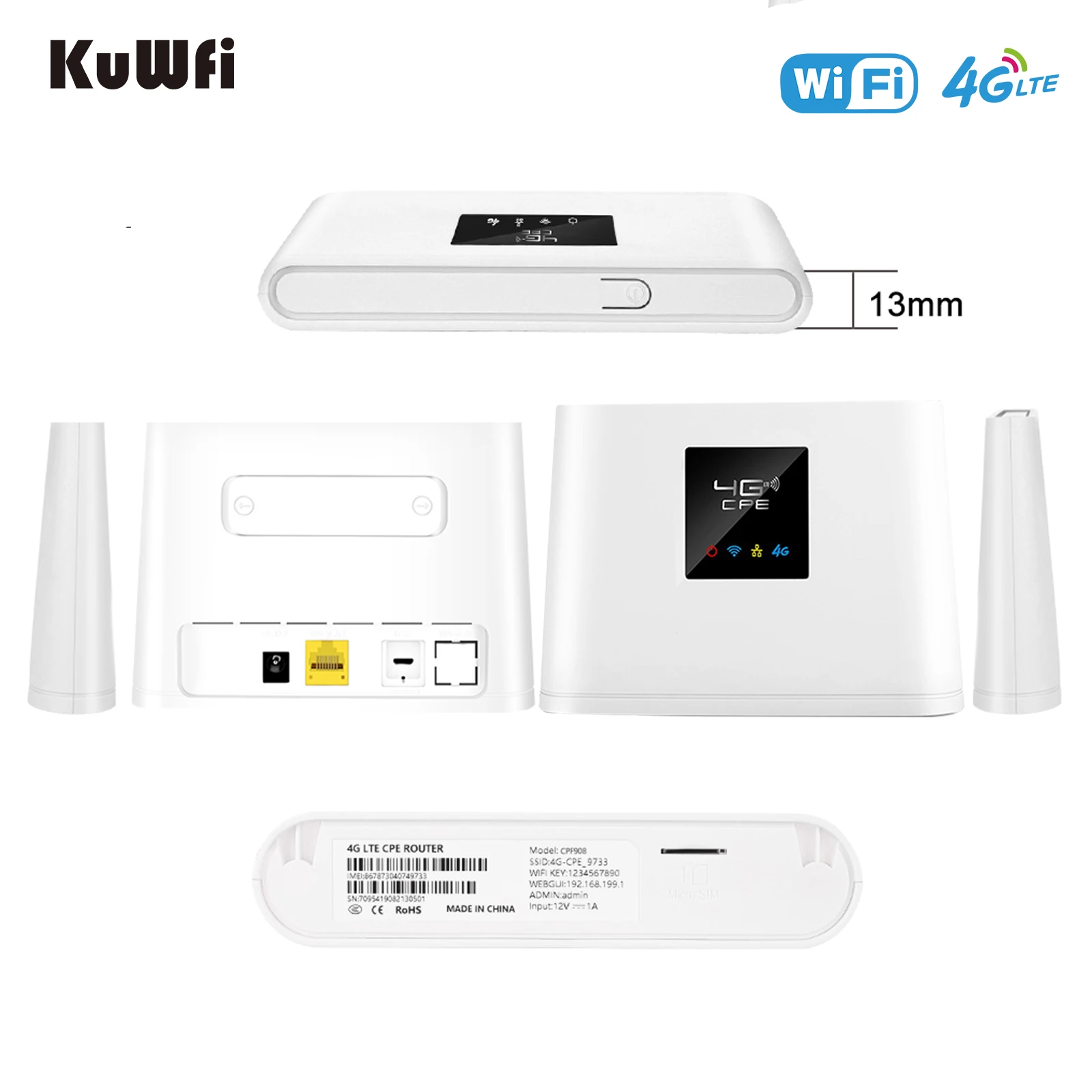KuWFi 4G Router 150Mbps Wireless Wifi Router Com Slot Para Cartão SIM & Porta RJ45 Antenas Externas Embutidas Suporte 10 Usuários WiFi