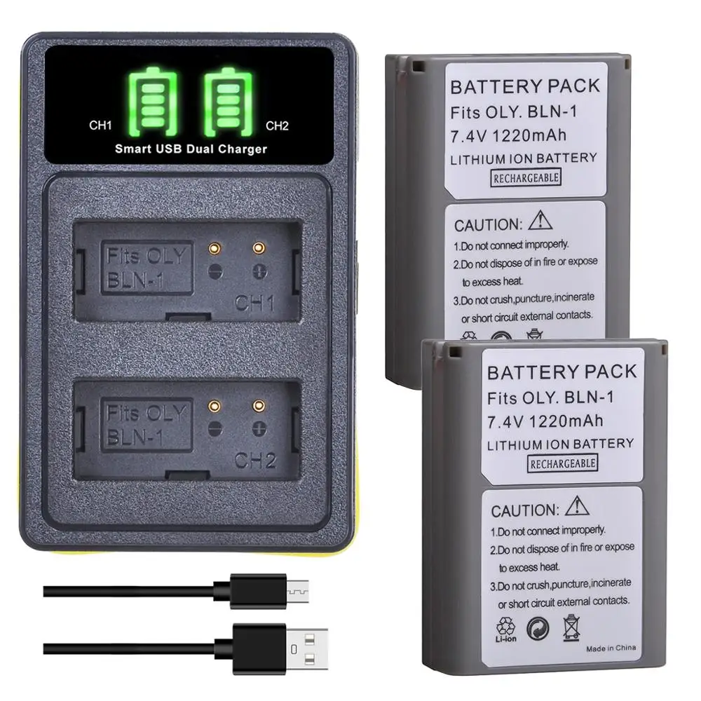 1220mAh PS-BLN1 BLN-1 Battery+LED Dual Charger with Type C Por for Olympus OM-D E-M1 E-M5 Mark II PEN-F E-P5 EM1 EM5 PENF EP5