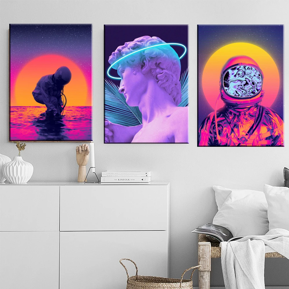 Wall Art Canvas 80s Outrun Vaporwave StylePoster City Night CAR HOUSE SUNSET Poster Painting Kawaii Room Decor Home Decoration