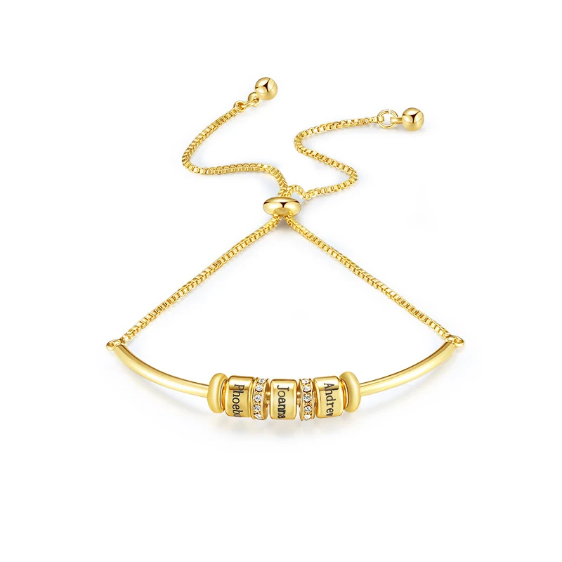 

Customized Stainless Steel Engraved Beads Bracelets & Bangles Personalized Smile Women Charm Bracelet Family Gift