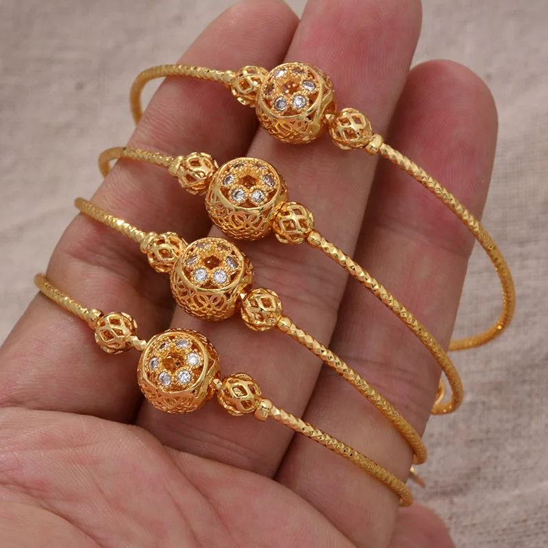 4PCS 24K African Arab Gold Color Bead  Bangles Bracelet Children Jewelry Bangles Newborn Baby Cute/Romantic Bracelets  Gifts