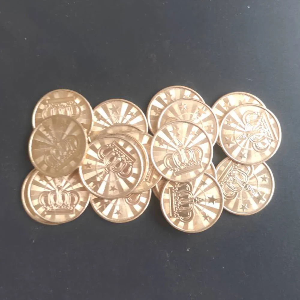 100pcs 25*1.85mm Brass Token Coin Arcade Game Machine Coin Pentagram Crown Token Coins With High-Quality Cloth Bag