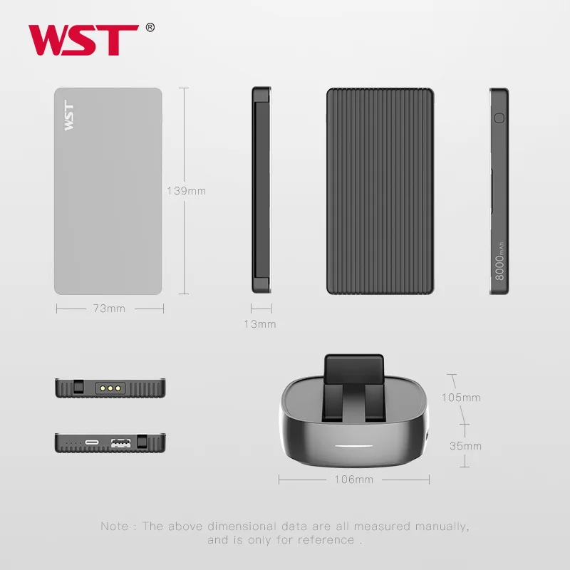 WST Power Bank Station 8000mAh External Battery Pack Type C Quick Charging Built in Cable Business Design Batteries For Phones