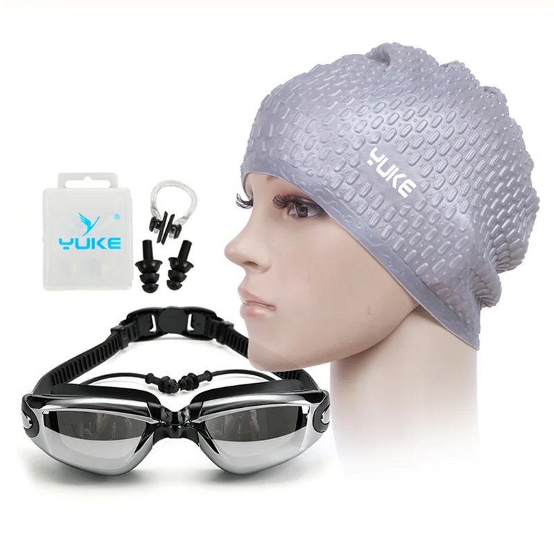 Gorro de natación para hombre y mujer, gafas graduadas de silicona para miopía y natación, impermeable, juego de tapones para los oídos para buceo