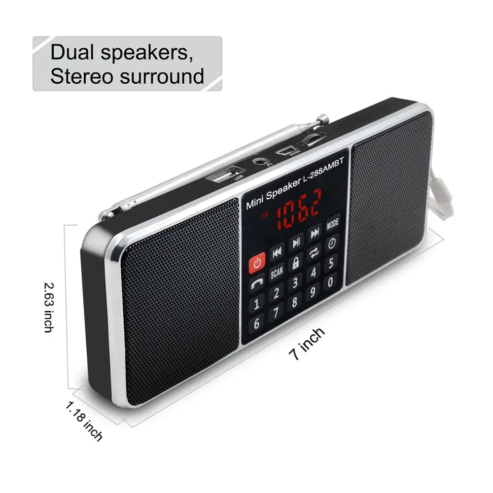 Lefon L-288 AM FM Bluetooth Radio Receiver Digital Portable Speaker Stereo MP3 Player with TF USB AUX Handsfree Call Lock Button